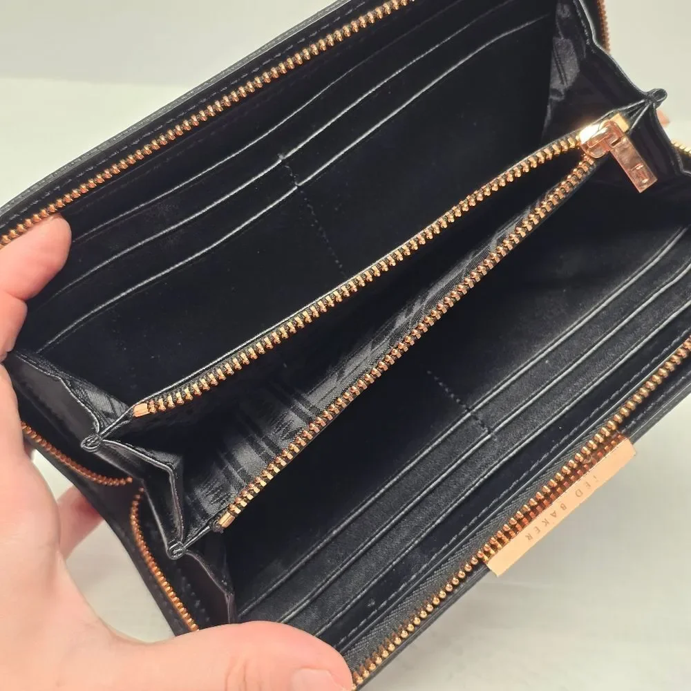 TED BAKER LONDON Jade Black Genuine Leather Zip Around Wallet